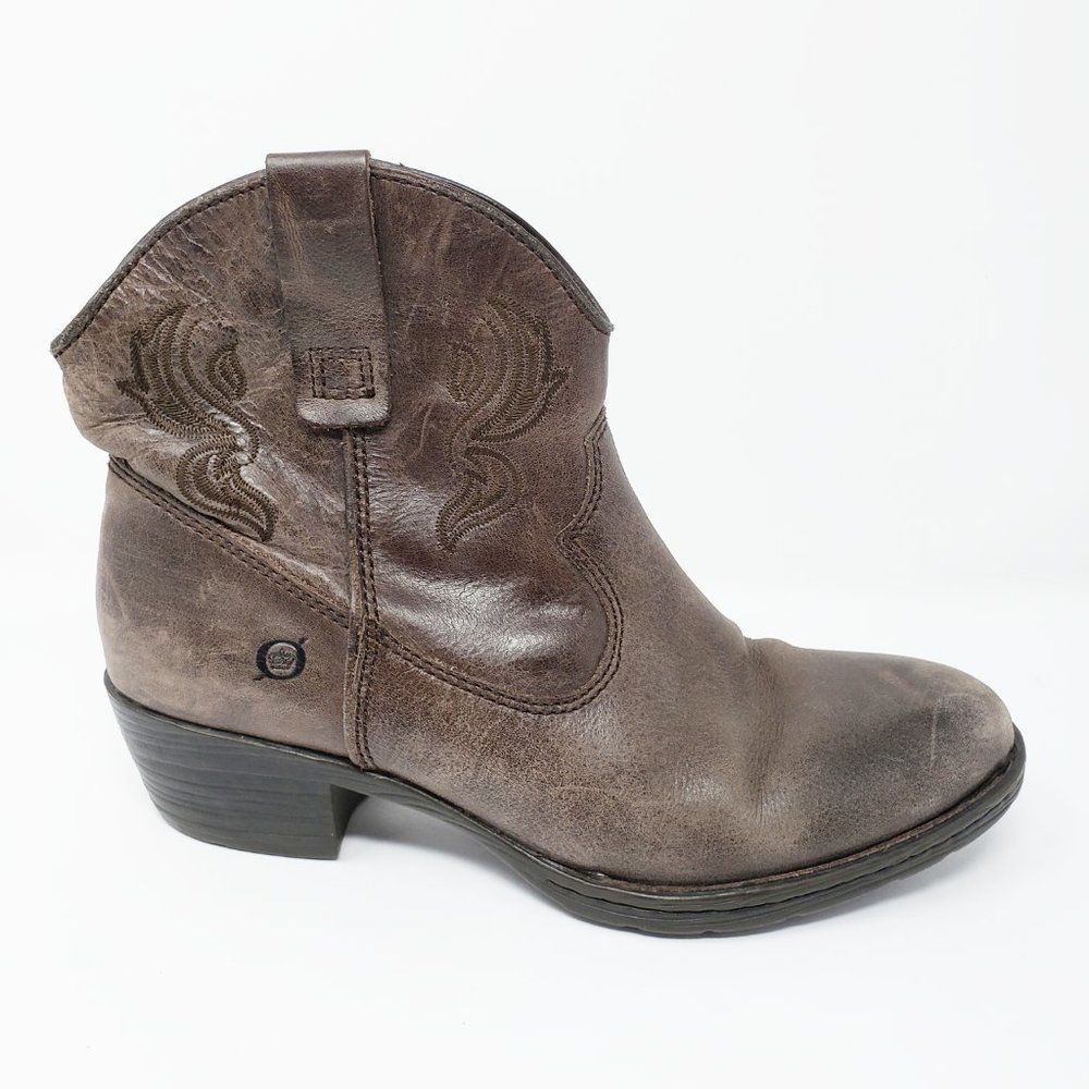 Born Riven Ebony Cowboy Heel Zip Ankle Booties